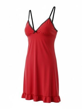 La SENZA Red Chemise with Black Lace Trim